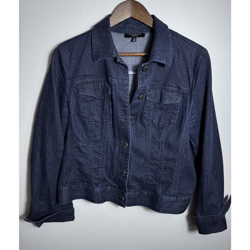 - Talbots Women's Long sleeves Dark Blue Denim Jacket Button  Size 10